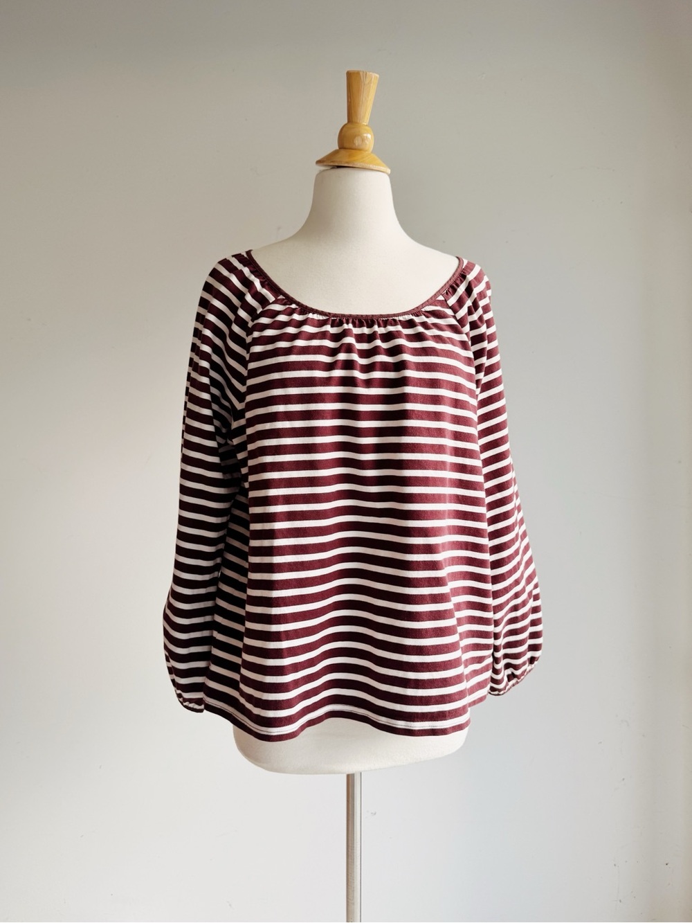 J.Crew Brown & Ivory Striped Cotton Peasant Top | XL | French Girl Fall Blouse - Picture 3 of 7